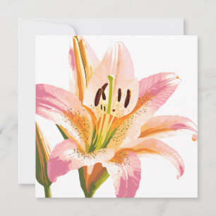 Carte Fleur de lys rose   Peinture florale à l'aquarelle