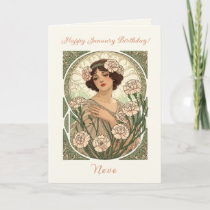 Carte Fleur de naissance de janvier Dianthus rose Art no