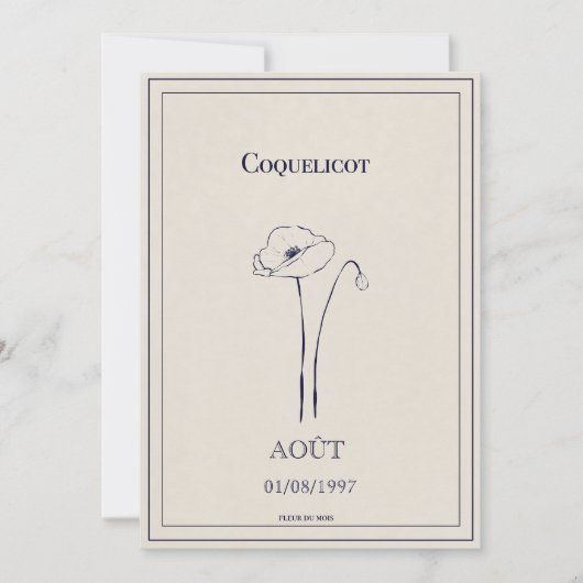 Carte fleur de naissance mois d’août coquelicot (Devant)