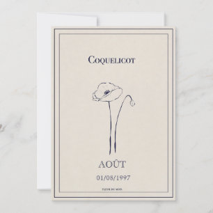 Carte fleur de naissance mois d’août coquelicot 