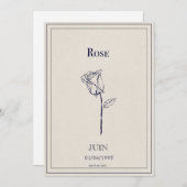 Carte fleur de naissance mois de juin rose (Devant / Derrière)