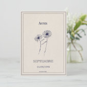 Carte fleur de naissance mois de septembre aster. (Debout devant)