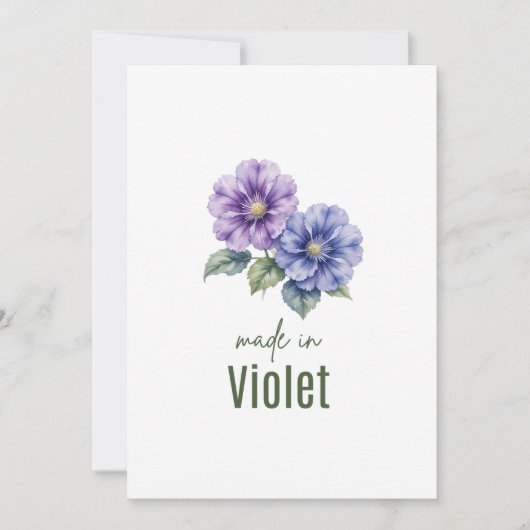Carte Fleur de Naissance Violette de Février Aquar (Devant)