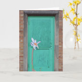 Carte Fleur de papier sur une porte Turquoise Salutation (Fleur jaune)