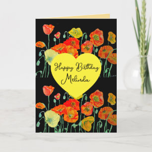 Carte Fleur de pavot orange rouge aquarelle nom de femme