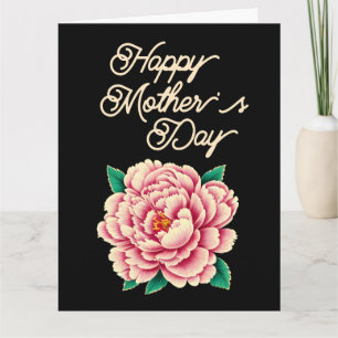 Carte Fleur de pivoine rose vintage Joyeuse fête des mèr