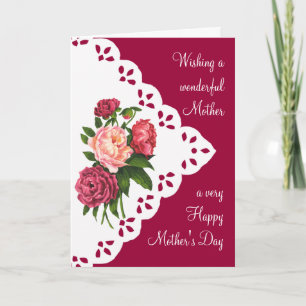Carte Fleur de pivoine vintage Fête de la mère Maman Amo