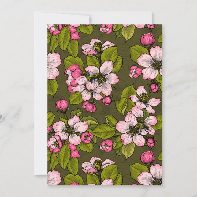 Carte Fleur de pomme sur vert foncé (Devant)