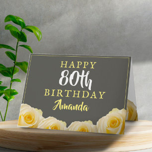 Carte Fleur de rose jaune 80e anniversaire