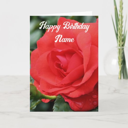 Carte Fleur de rose rouge Anniversaire personnalisé (Devant)