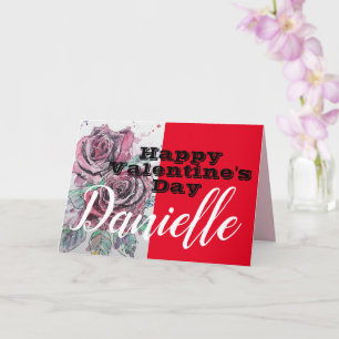 Carte Fleur de rose rouge Joyeux Valentines Jour Femme N