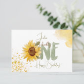 Carte Fleur de soleil d'aquarelle premier anniversaire h (Debout devant)