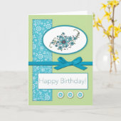 Carte Fleur de Teal de joyeux anniversaire (Fleur jaune)