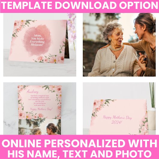 Carte Fleur de teint rose élégante pour la fête des mère