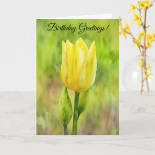 Carte Fleur de tulipe jaune Aquarelle Style Art Annivers