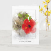 Carte fleur d'hibiscus rouge d'anniversaire en cadre arg (Fleur jaune)