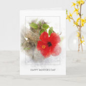 Carte Fleur d'hibiscus rouge Fête des Mères en cadre arg (Fleur jaune)