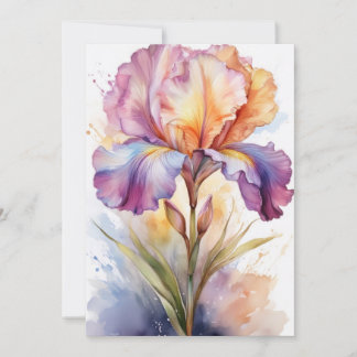 Carte Fleur d'Iris Arc-en-Ciel Pastel à l'Aquarelle