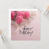 Carte Fleur d'oeillet rose Joyeux anniversaire (Devant/Arrière en situation)