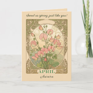 Carte Fleur du mois de naissance d'avril Pois de senteur