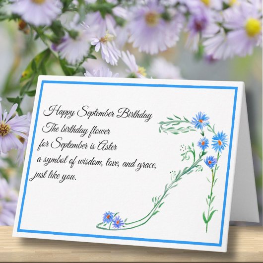 Carte Fleur du mois de naissance de septembre Aster bleu