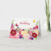 Carte Fleur éclose oiseau papillon (Devant)