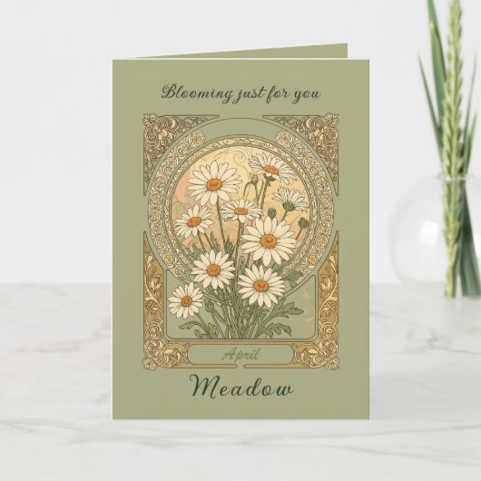 Carte Fleur élégante du mois de naissance Daisy de print (Devant)