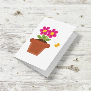 Carte Fleur en Pot et Papillon