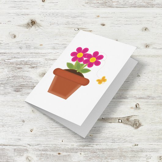 Carte Fleur en Pot et Papillon