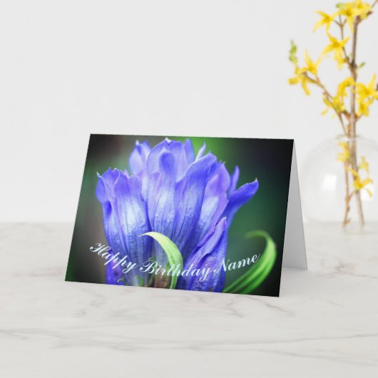Carte Fleur Gentienne Bleue Personnalisée Anniversaire (Fleur jaune)