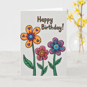 Carte Fleur Heureuse à Points (Fleur jaune)