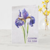 Carte Fleur Iris violet Anniversaire (Fleur jaune)