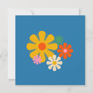 Carte Fleur Locus Reto 60s 70s Floral sur Bleu