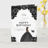 Carte Fleur noire Brunette Cheveux fille Joyeux annivers (Fleur jaune)