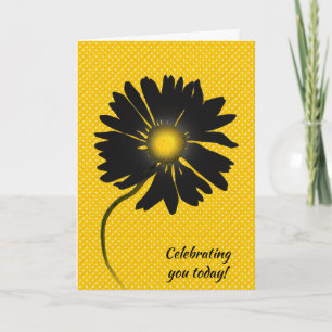 Carte Fleur noire pour anniversaire sur pois