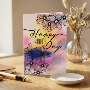 Carte Fleur pastel élégante aquarelle pour la fête des m
