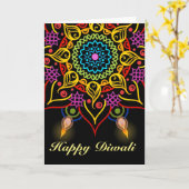 Carte Fleur Rangoli de Diwali avec des lampes à pétrole (Fleur jaune)