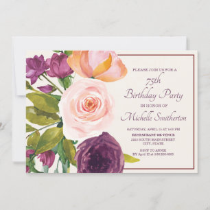 Carte Fleur rose blush violet Crème 75e anniversaire