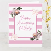 Carte Fleur rose et blanc 1er anniversaire de la Dame (Fleur jaune)