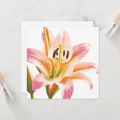 Carte Fleur rose Lily | Aquarelle peinture florale (Devant/Arrière en situation)