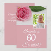 Carte Fleur rose rose amusant Photo florale 60e annivers (Devant / Derrière)