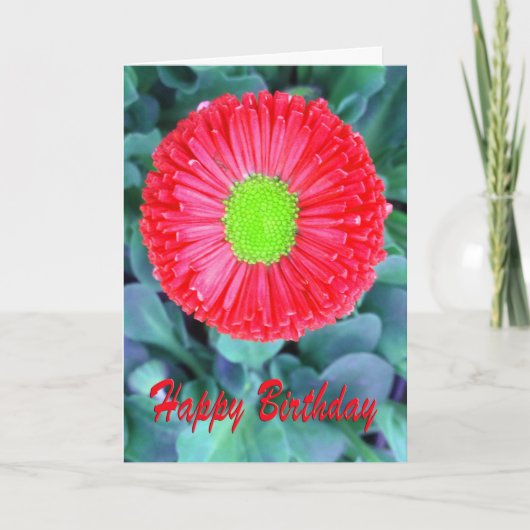 Carte Fleur rouge et verte d'anniversaire (Devant)
