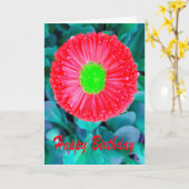 Carte Fleur rouge et verte d'anniversaire (Fleur jaune)