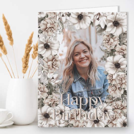 Carte Fleur Rustique Photo Anniversaire