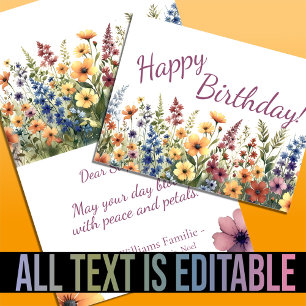 Carte Fleur Sauvage Aquarelle Anniversaire d'Été Personn