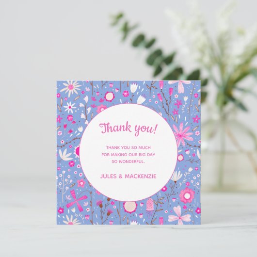 Carte Fleur sauvage Bleu Botanique Merci Mariage Floral (Debout devant)