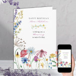 Carte Fleur sauvage Blooming Merveilleux Joyeux Annivers<br><div class="desc">Jolie carte d'anniversaire fleur sauvage que vous pouvez personnaliser à l'intérieur et à l'extérieur. Le design comporte une bordure florale de fleurs sauvages colorées en bleu rose rouge et jaune avec un délicat séparateur et un bouquet assorti sur le dos.</div>