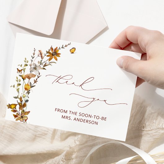 Carte Fleur sauvage Boho Floral Fête des mariées Merci