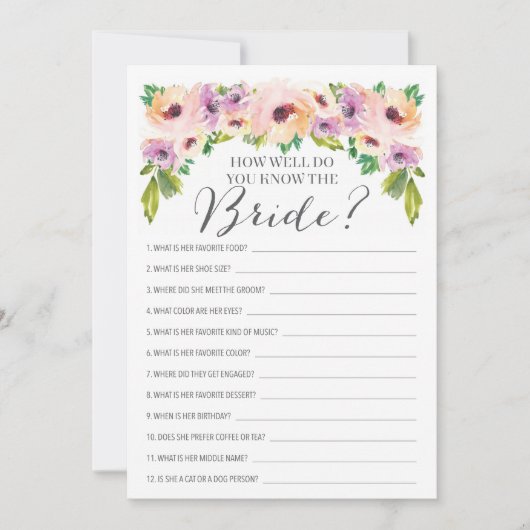 Carte Fleur Sauvage Connaissez-Vous Bien Le Jeu De Marié (Devant)