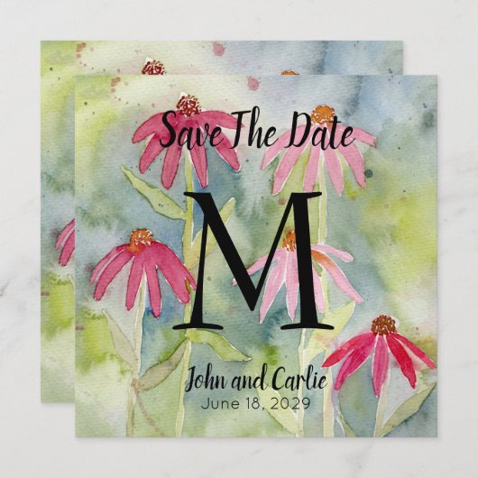 Carte Fleur sauvage d'aquarelle Enregistrer les dates (Devant / Derrière)